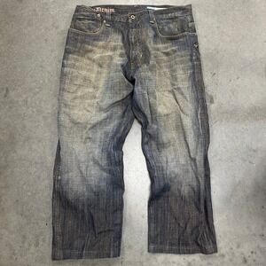 Azzure Love Life Denim Mens 36x34 Baggy Wide Leg Y2K Streetwear Jeans Dark Wash